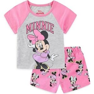 NWT, Disney, Minnie Mouse T-shirt and Shorts Set Girls Pink Gray‎ Size 2T